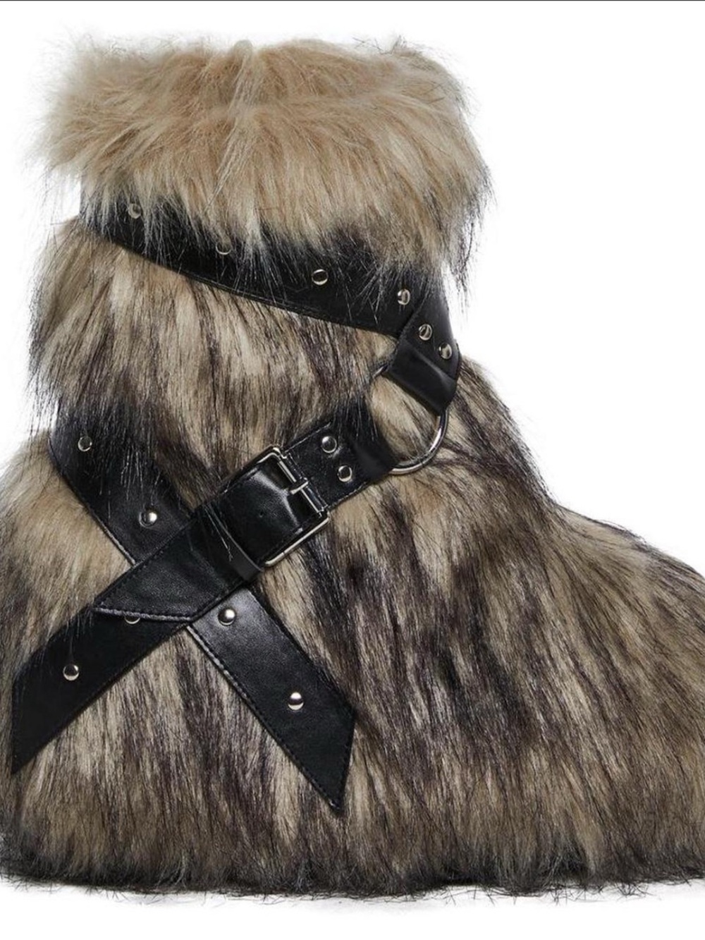 Club Exx “Low Wild Instincts” Faux Fur Combat Platform Boot in Beige